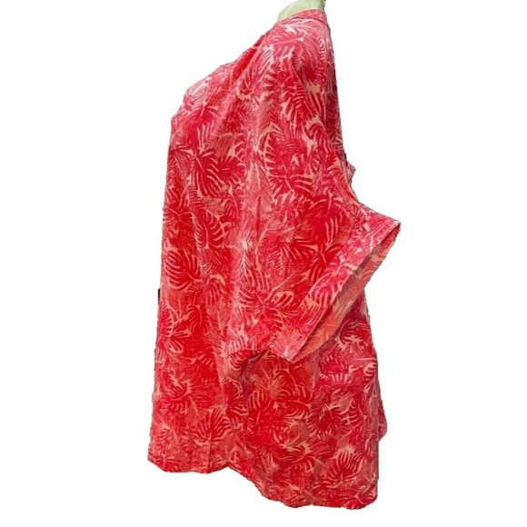 Woman Within +22/24 Coral Leaf Print Split Button Neck Cotton Half Sleeve Top - Picture 5 of 6